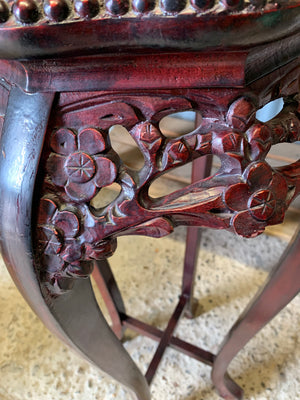 A Chinese jardinière pedestal stand with rose marble top