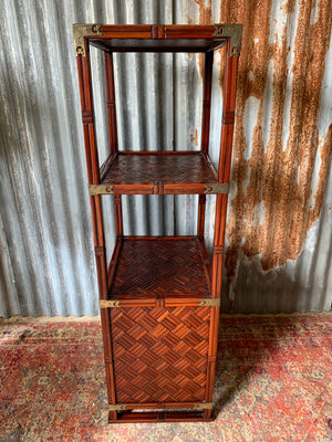 A tall bamboo parquet Chinese etagere