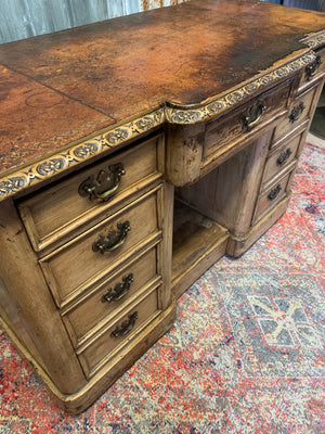 A Victorian limed oak pedestal desk