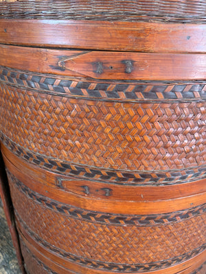 A red Chinese wicker wedding basket