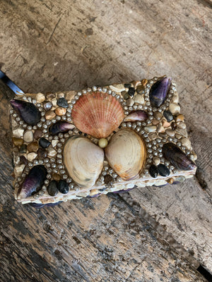 A medium seashell encrusted trinket box