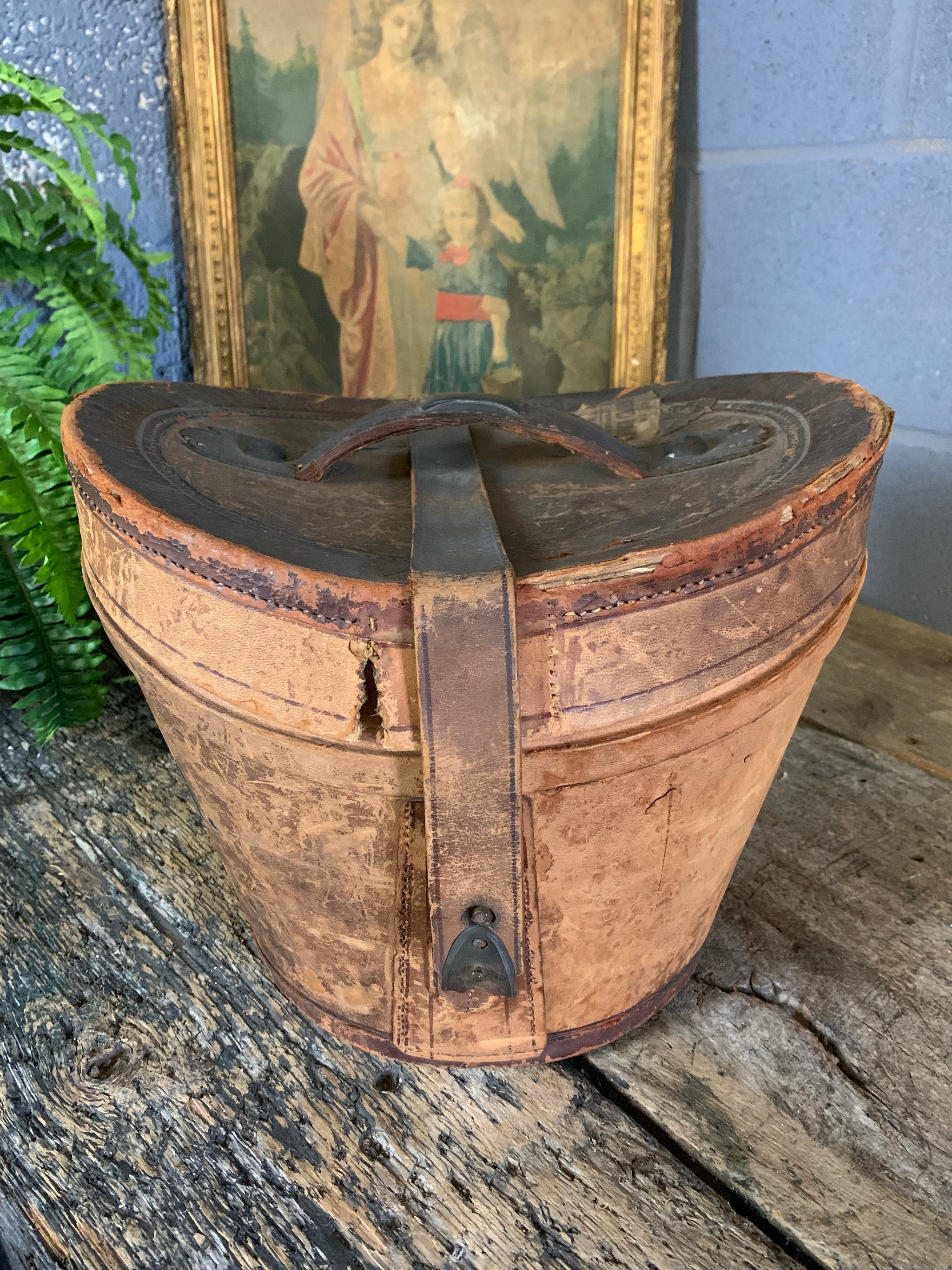 Vintage Victorian Hat Box Leather and Wood 