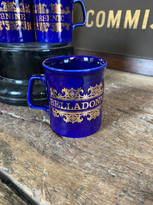 A full set of six cobalt blue apothecary mugs