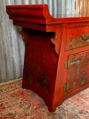 A red Chinese altar cabinet