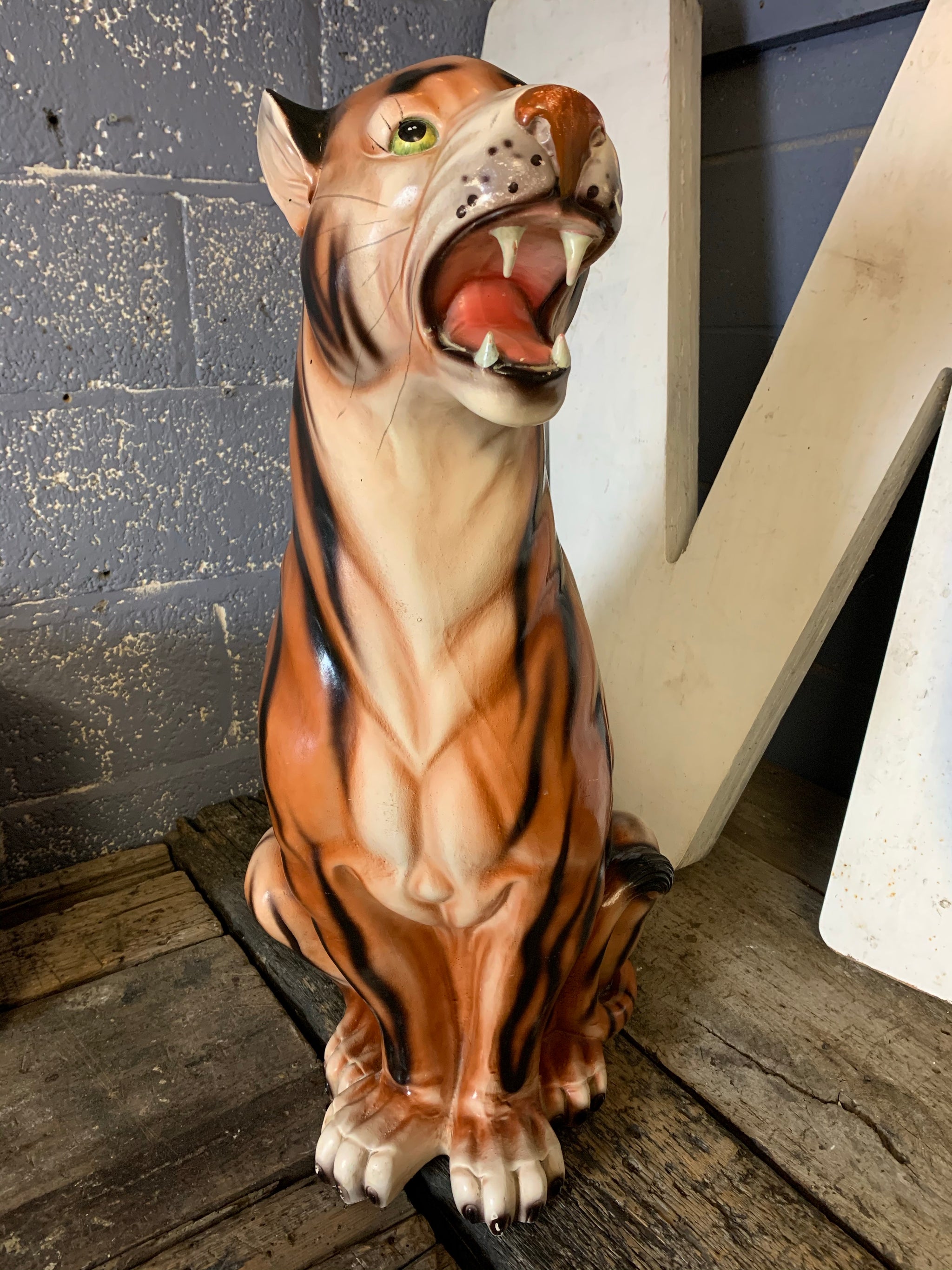 Mid 20th Century Extra Large Leather Wrapped Tiger Statue