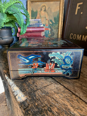 A large black lacquered Chinoiserie box