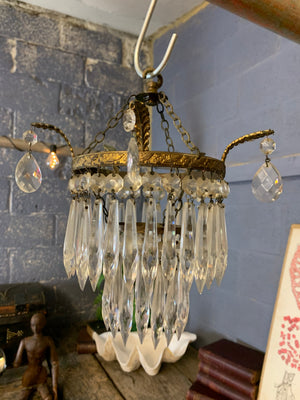 A petite gilt two tier crystal icicle droplet chandelier ~1