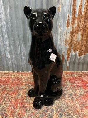 A large ceramic seated panther statue ~ 92cm