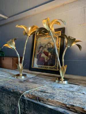 Large Hollywood Regency brass palm tree table lamp