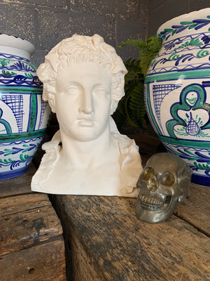 An oversized neo-classical white plaster bust