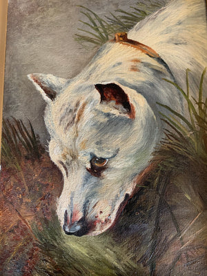 A 19th century oil on canvas of a bull terrier